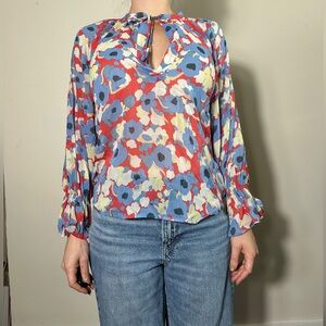 Joie Floral Tie Neck Silk Blouse Size XS NWT